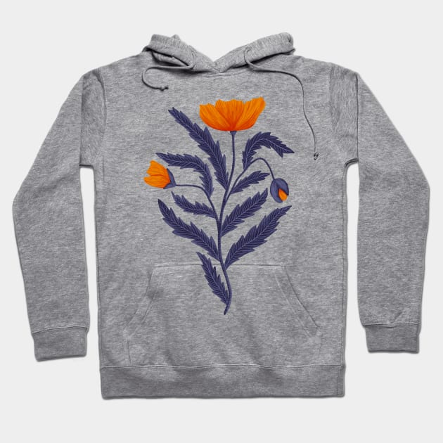 Poppy Flower 1 Orange Blue Hoodie by DenesAnnaDesign